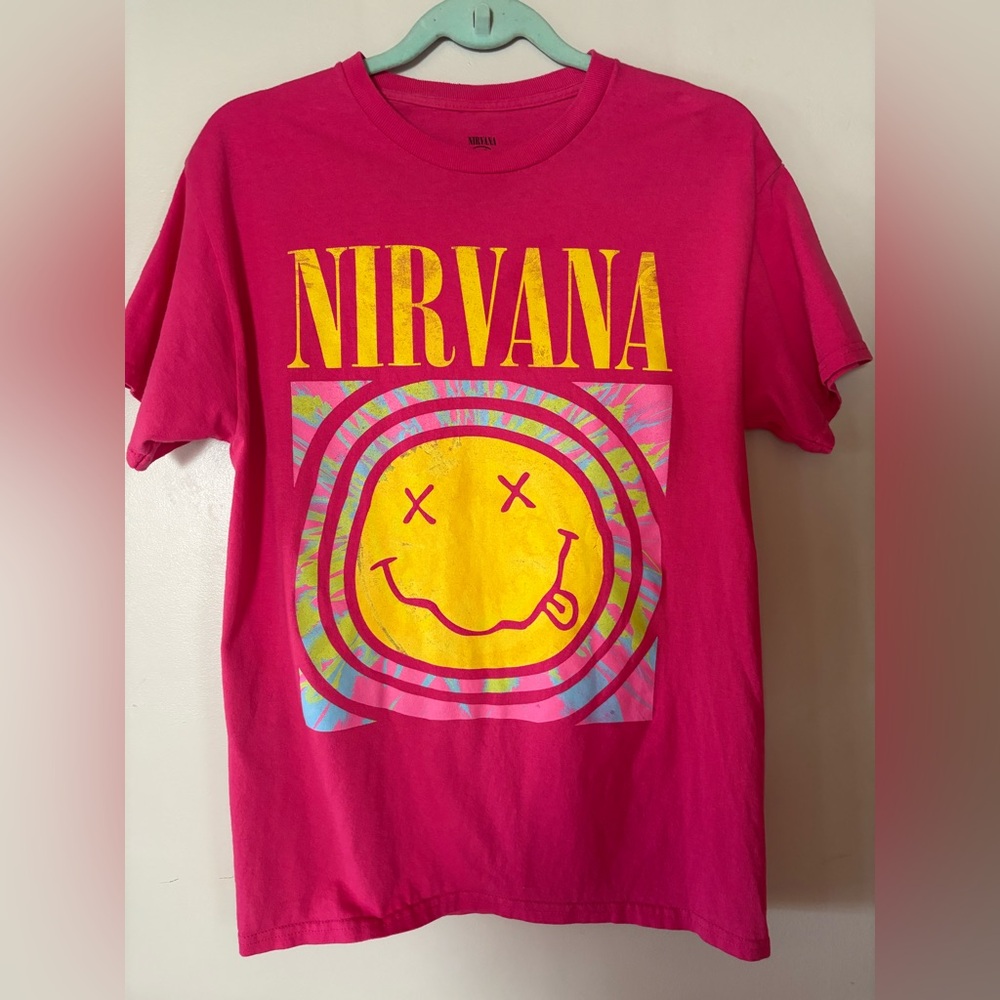 NIRVANA Hot Pink Smiley Face Tee